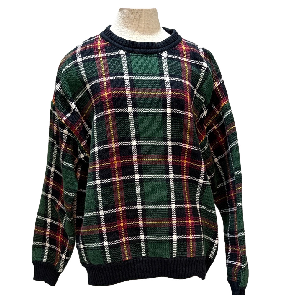 Hill & Archer sz L 100% cotton plaid grandpa crewneck sweater